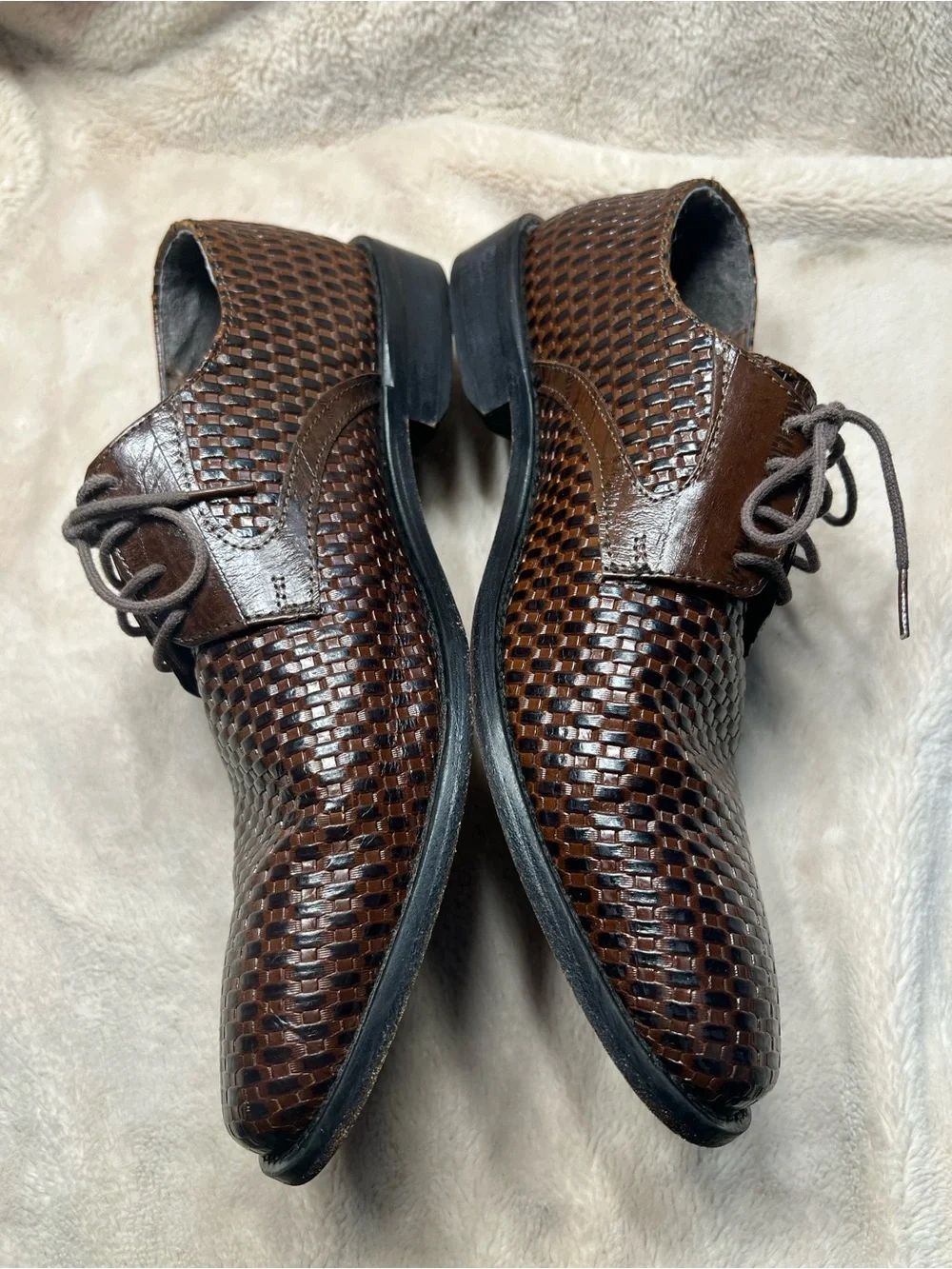 Stacy Adams Sanfillipo cognac basket weave print leather shoes size 8.5